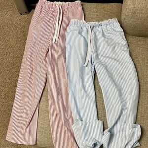Striped Pants Set in Pink and Blue with lace trim